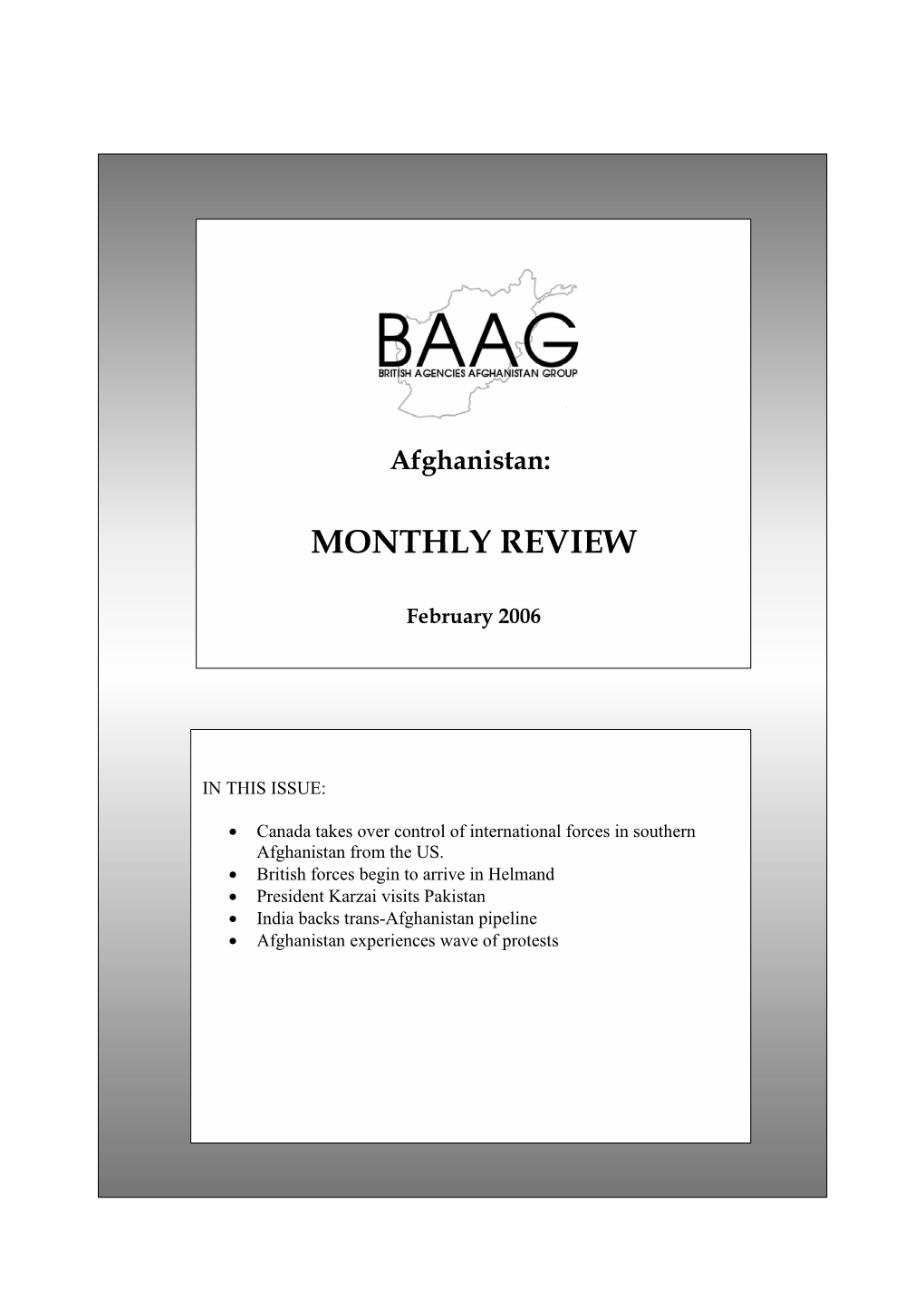 Afghanistan: MONTHLY REVIEW