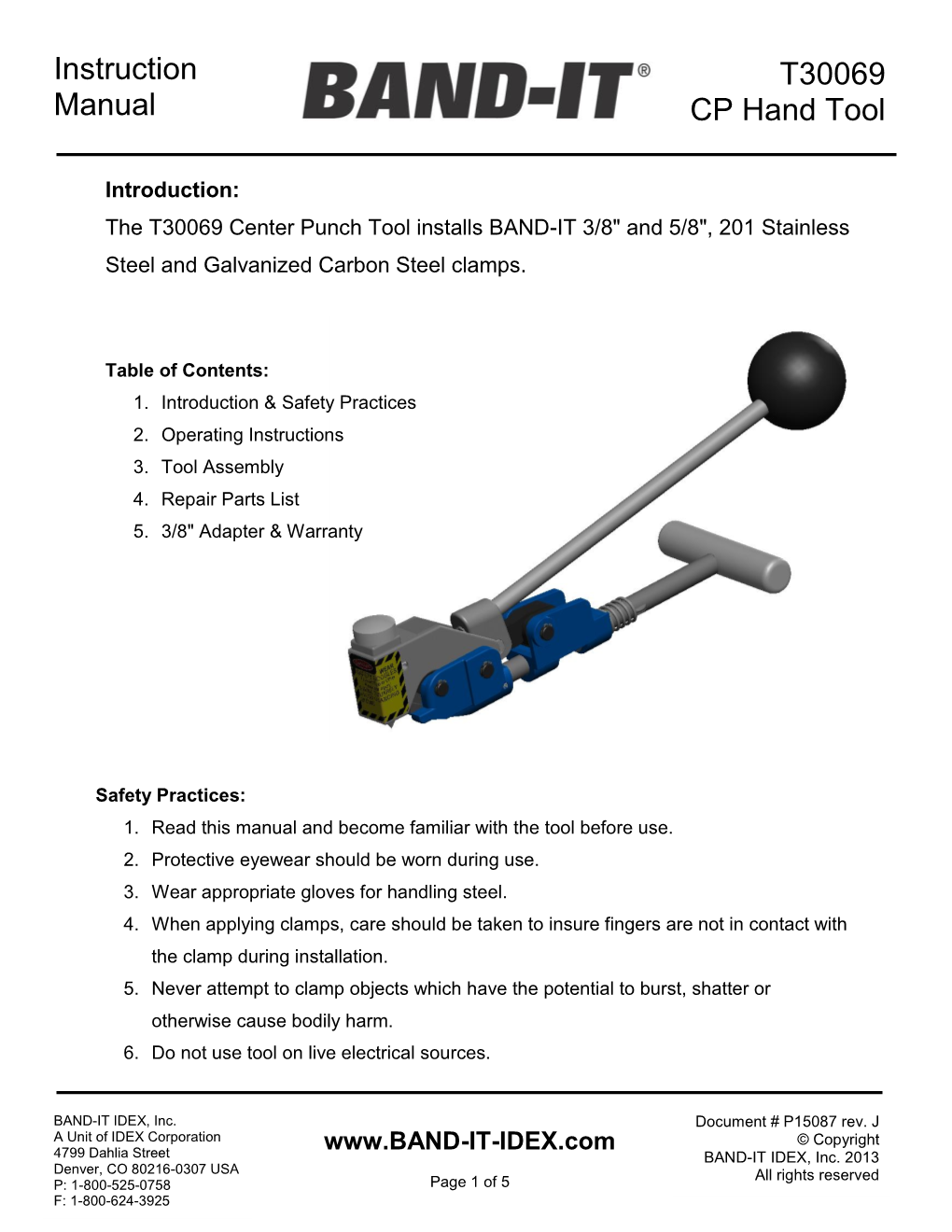 T30069 CP Hand Tool Instruction Manual