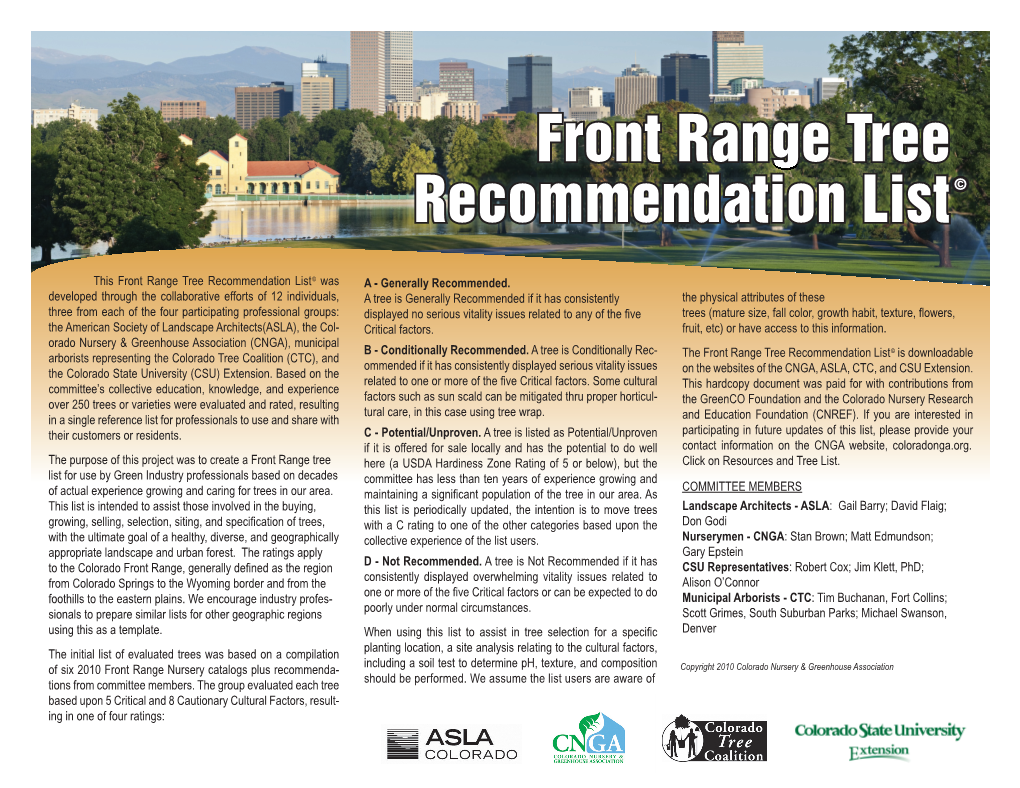 Front Range Tree Recommendation List ©