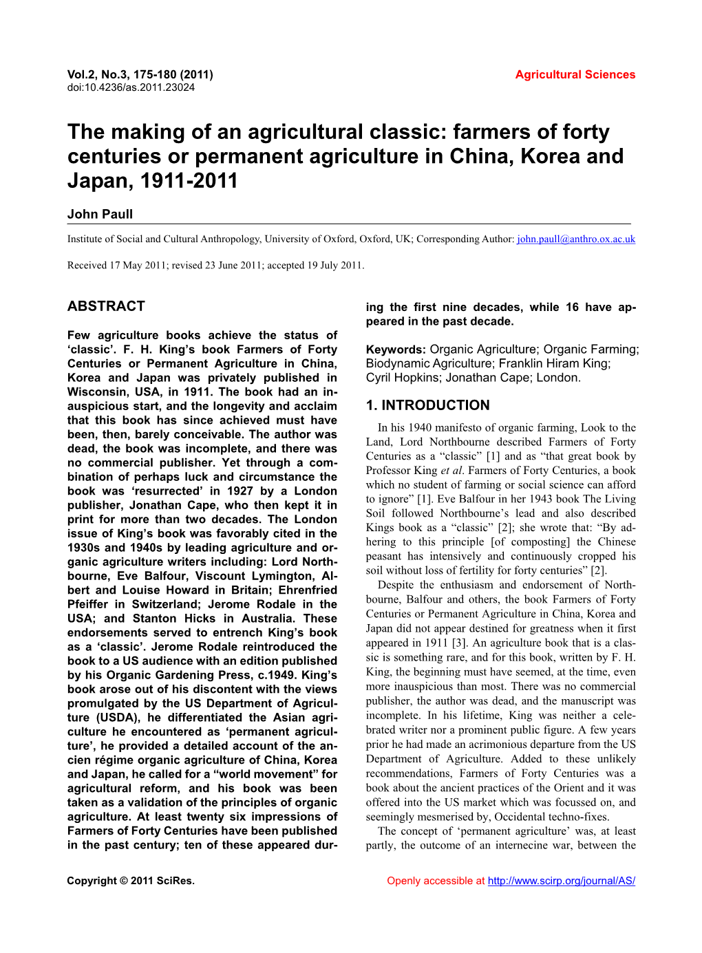 Farmers of Forty Centuries Or Permanent Agriculture in China, Korea and Japan, 1911-2011