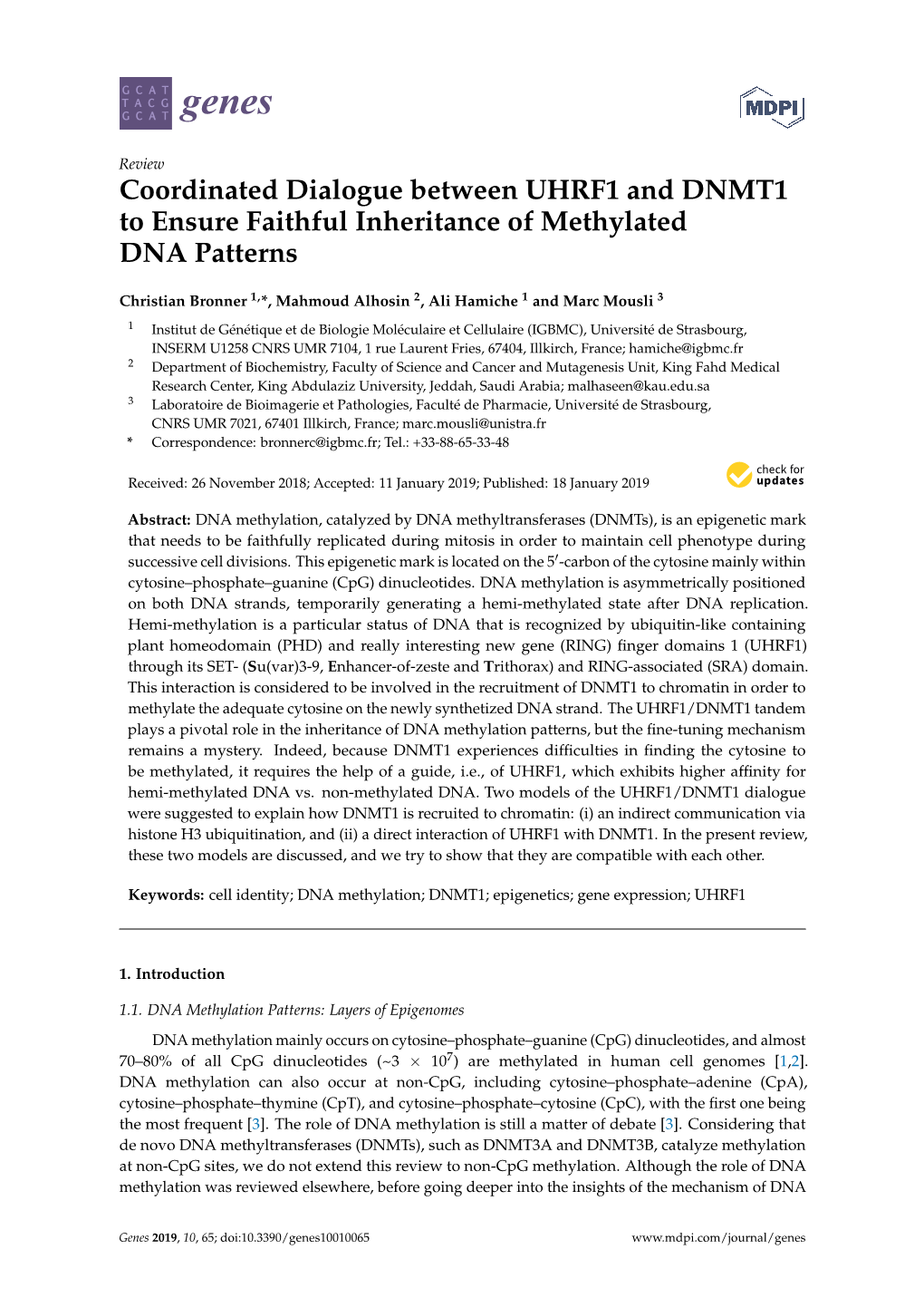Coordinated Dialogue Between UHRF1 and DNMT1 to Ensure Faithful Inheritance of Methylated DNA Patterns