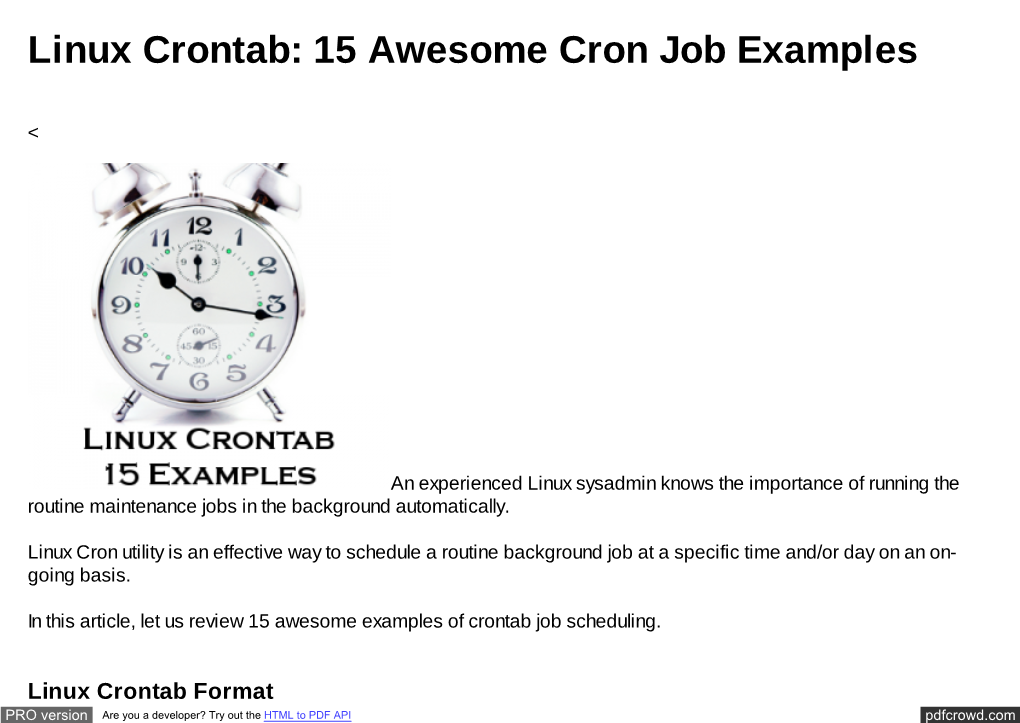 Linux Crontab: 15 Awesome Cron Job Examples