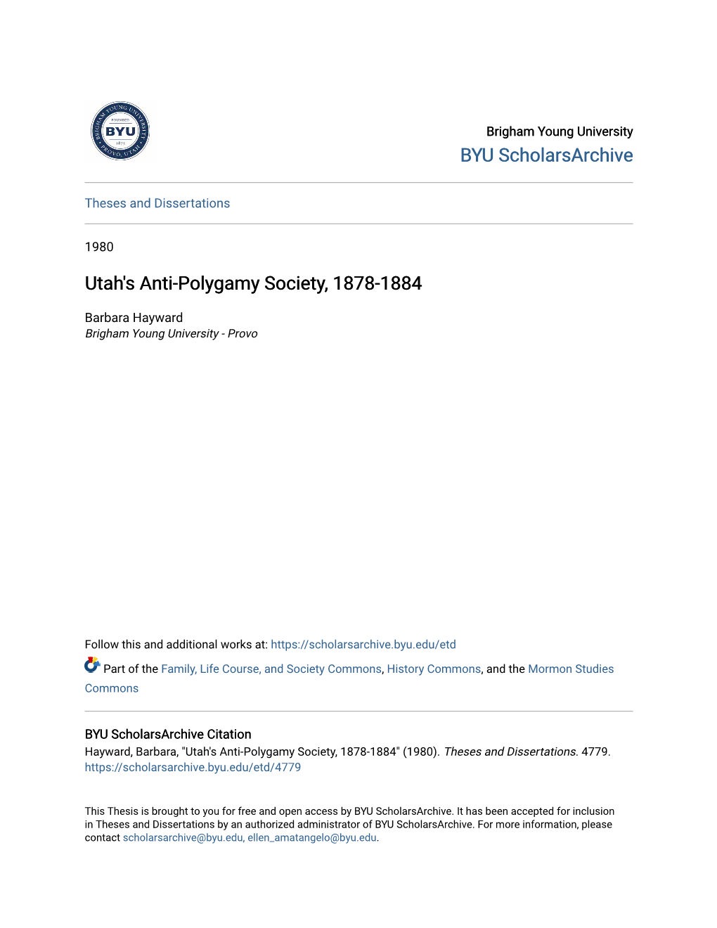 Utah's Anti-Polygamy Society, 1878-1884