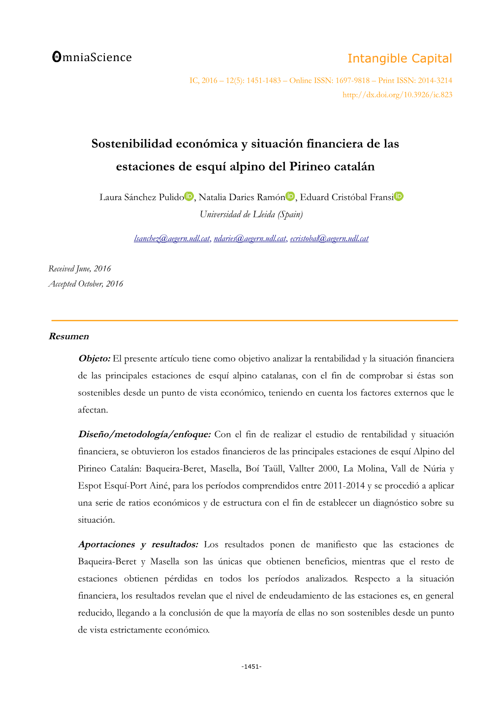 Sostenibilidad Económica Y Situación Financiera De Las Estaciones De Esquí Alpino Del Pirineo Catalán