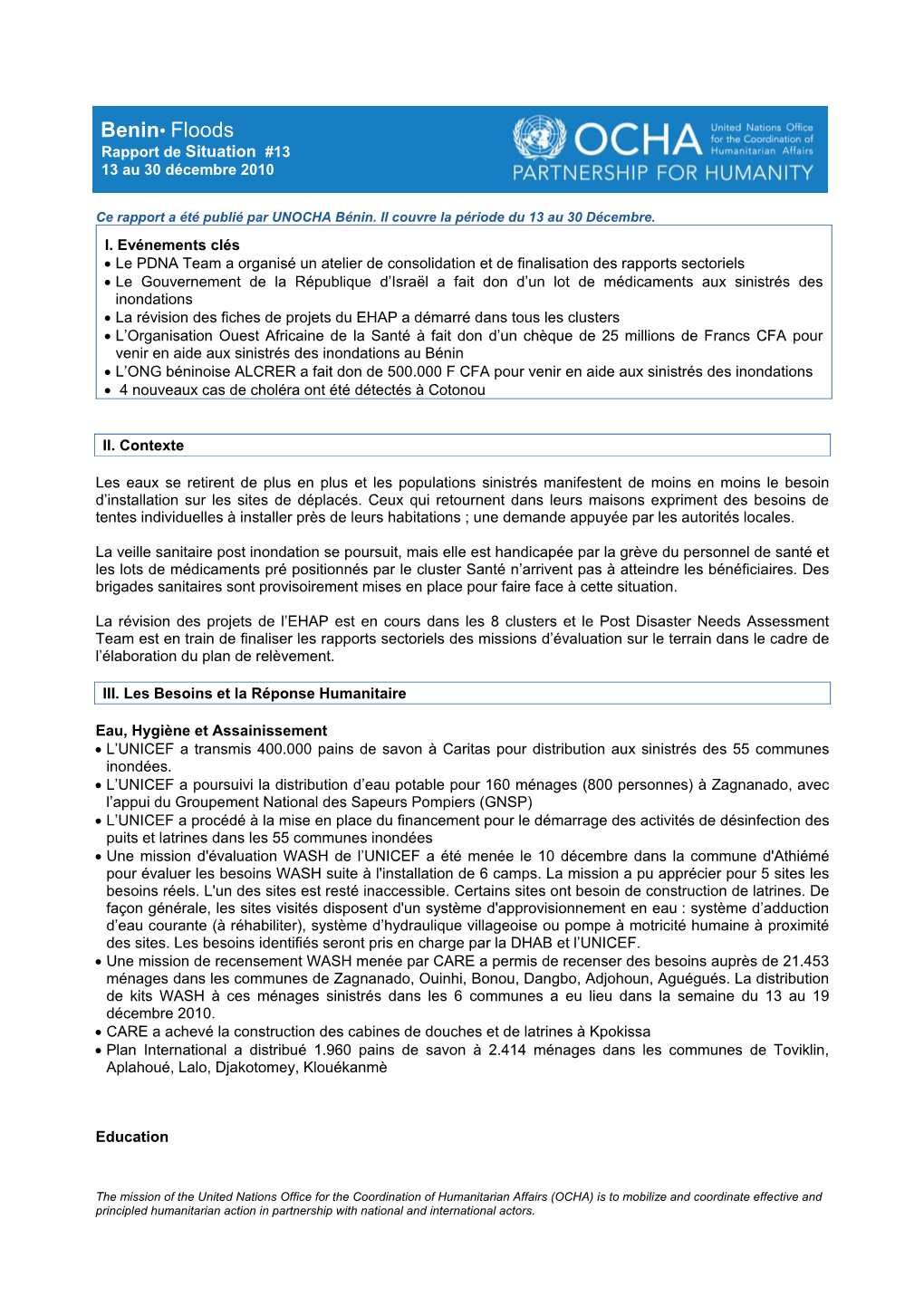 Benin• Floods Rapport De Situation #13 13 Au 30 Décembre 2010