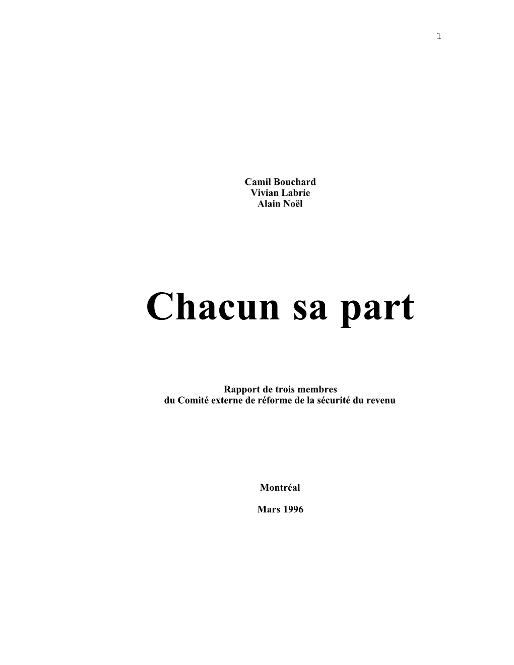 Chacun Sa Part