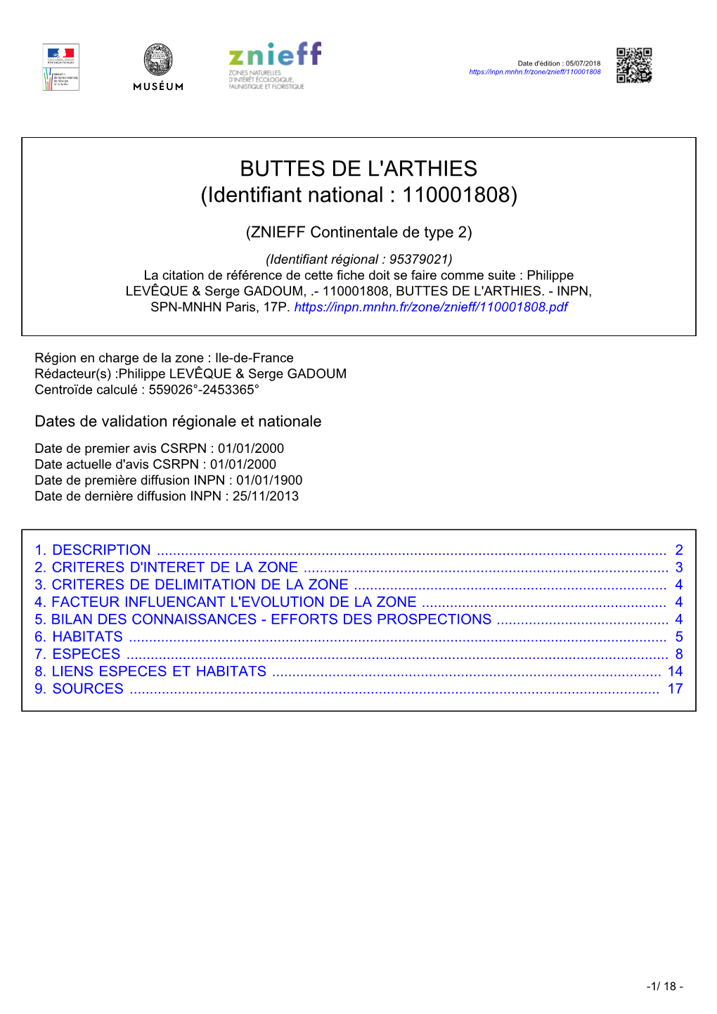 BUTTES DE L'arthies (Identifiant National : 110001808)