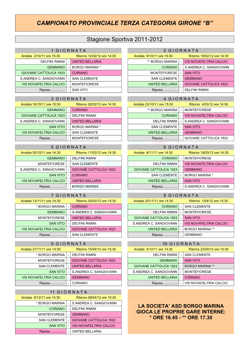 CAMPIONATO PROVINCIALE TERZA CATEGORIA GIRONE “B” Stagione