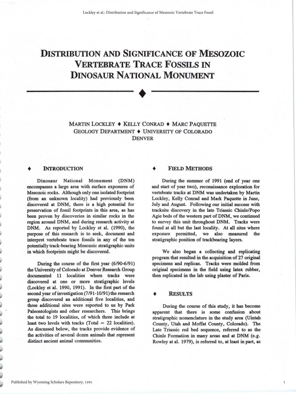 Distribution and Significance of Mesozoic Vertebrate Trace Fossil