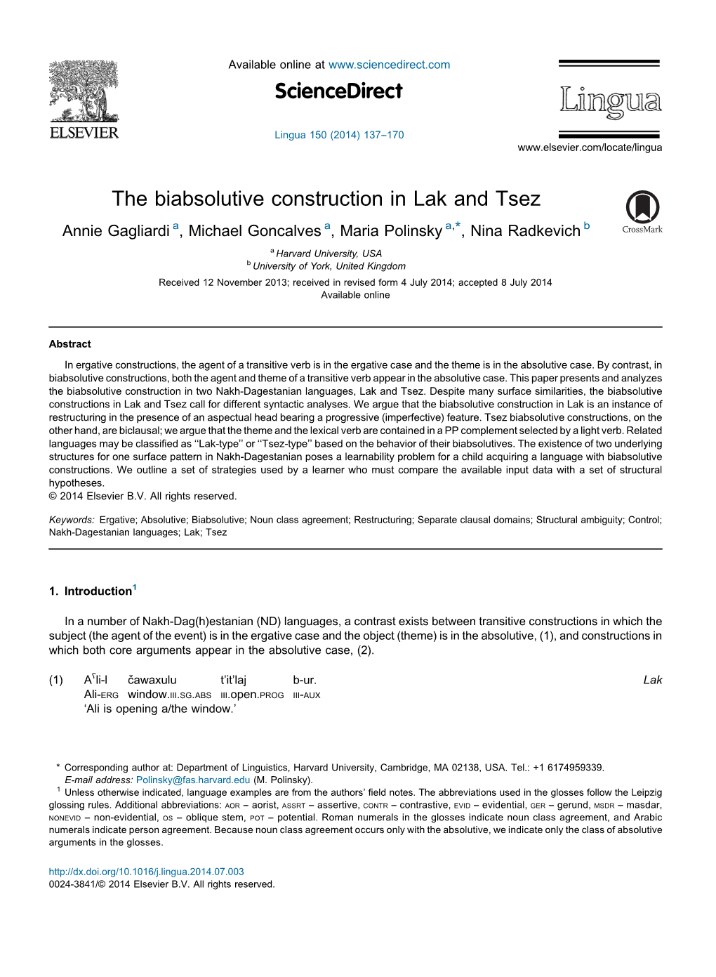 The Biabsolutive Construction in Lak and Tsez