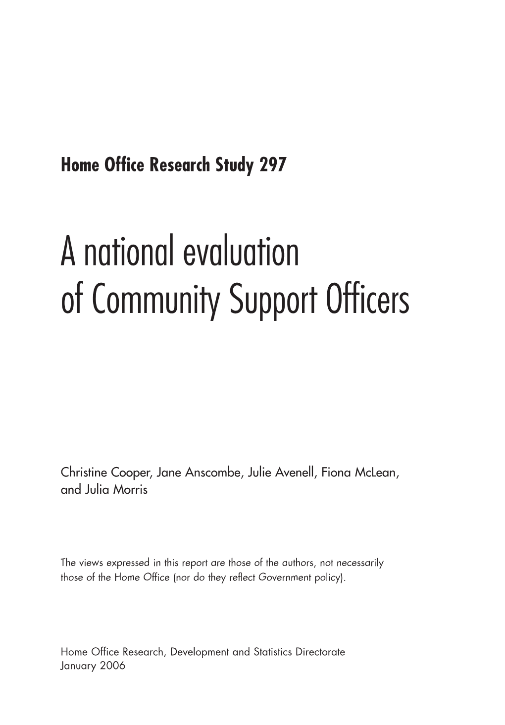 A National Evaluation of Community Support Officers