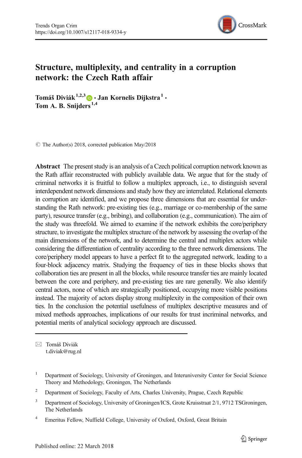 Structure, Multiplexity, and Centrality in a Corruption Network: the Czech Rath Affair