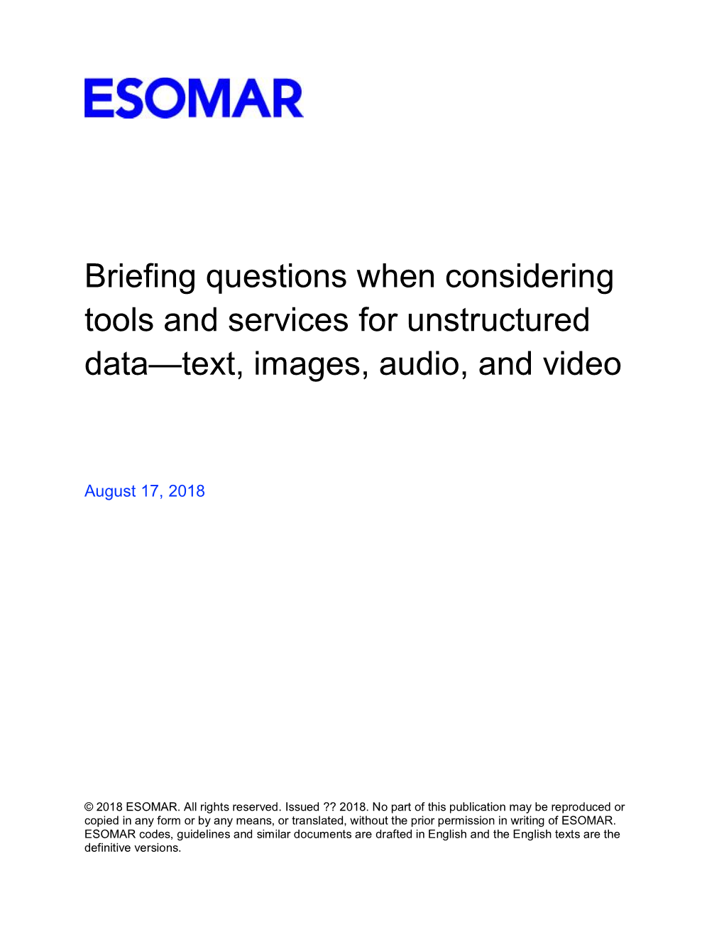 ESOMAR Questions to Help Social Media Research Buyers