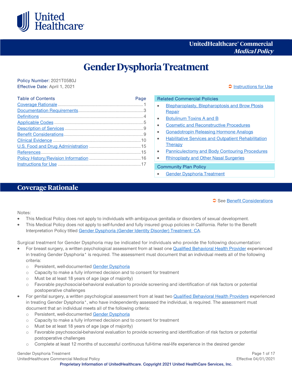 Gender Dysphoria Treatment – Commercial Medical Policy
