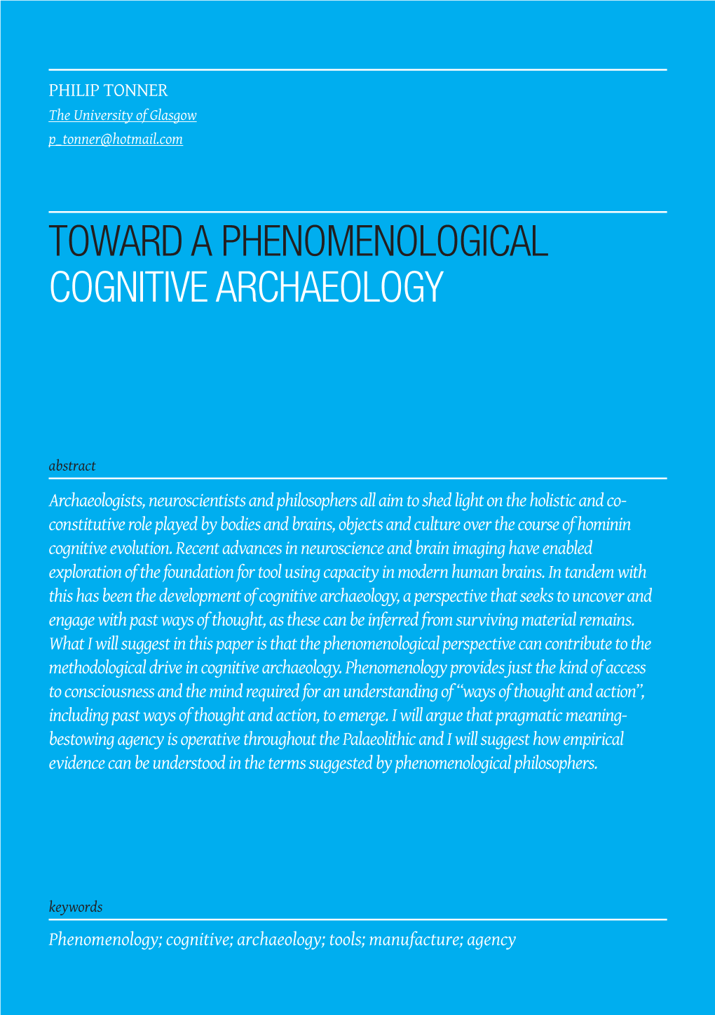Toward a Phenomenological Cognitive Archaeology