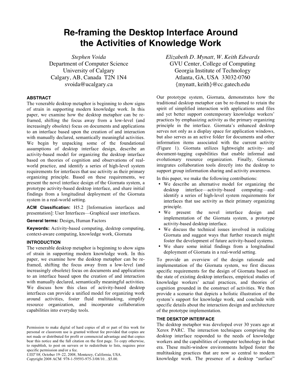 Re-Framing the Desktop Interface Around the Activities of Knowledge Work