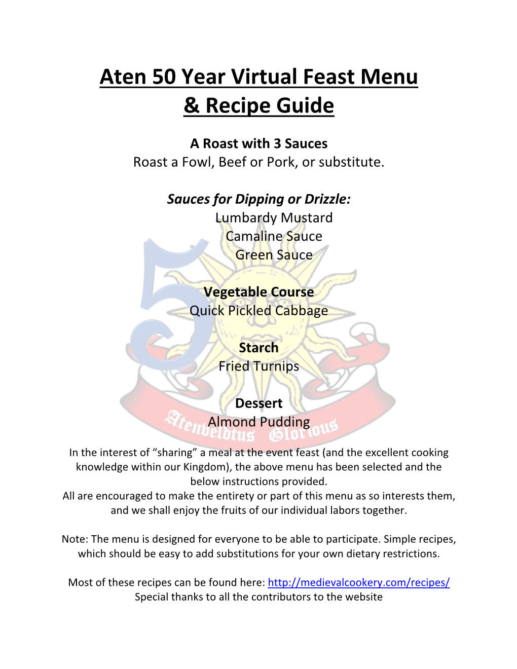 Aten 50 Year Virtual Feast Menu & Recipe Guide