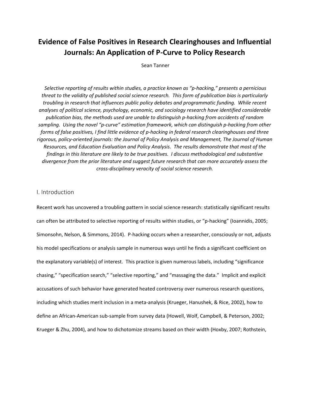 Evidence of False Positives in Research Clearinghouses and Influential Journals: an Application of P-Curve to Policy Research