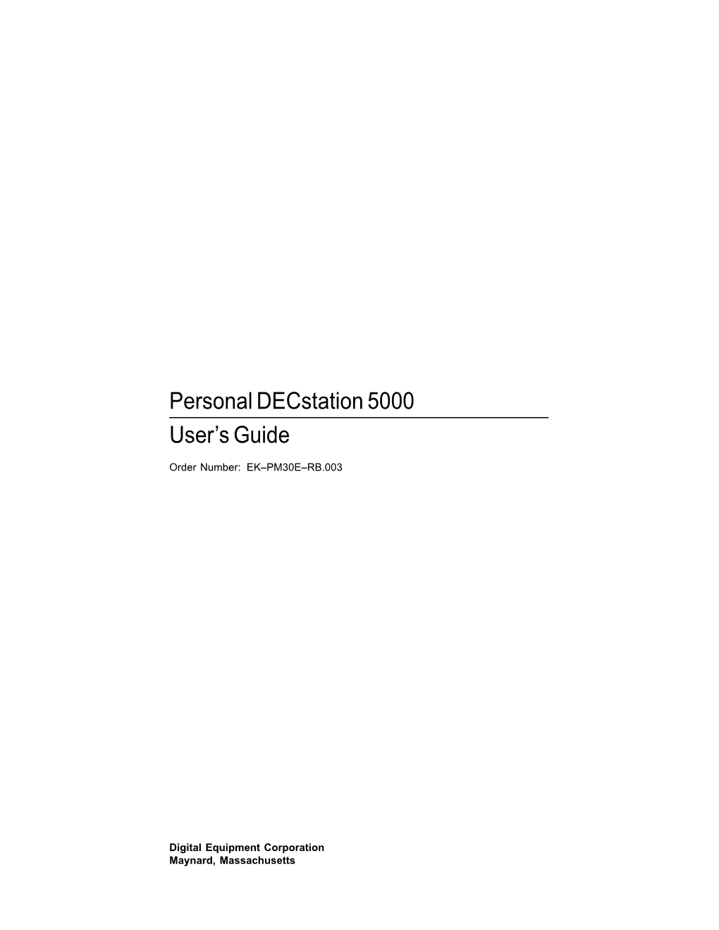 Personal Decstation 5000 User's Guide
