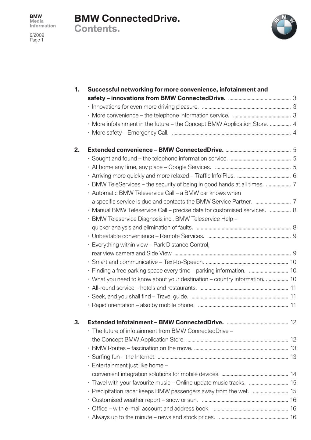 BMW Connecteddrive. Contents