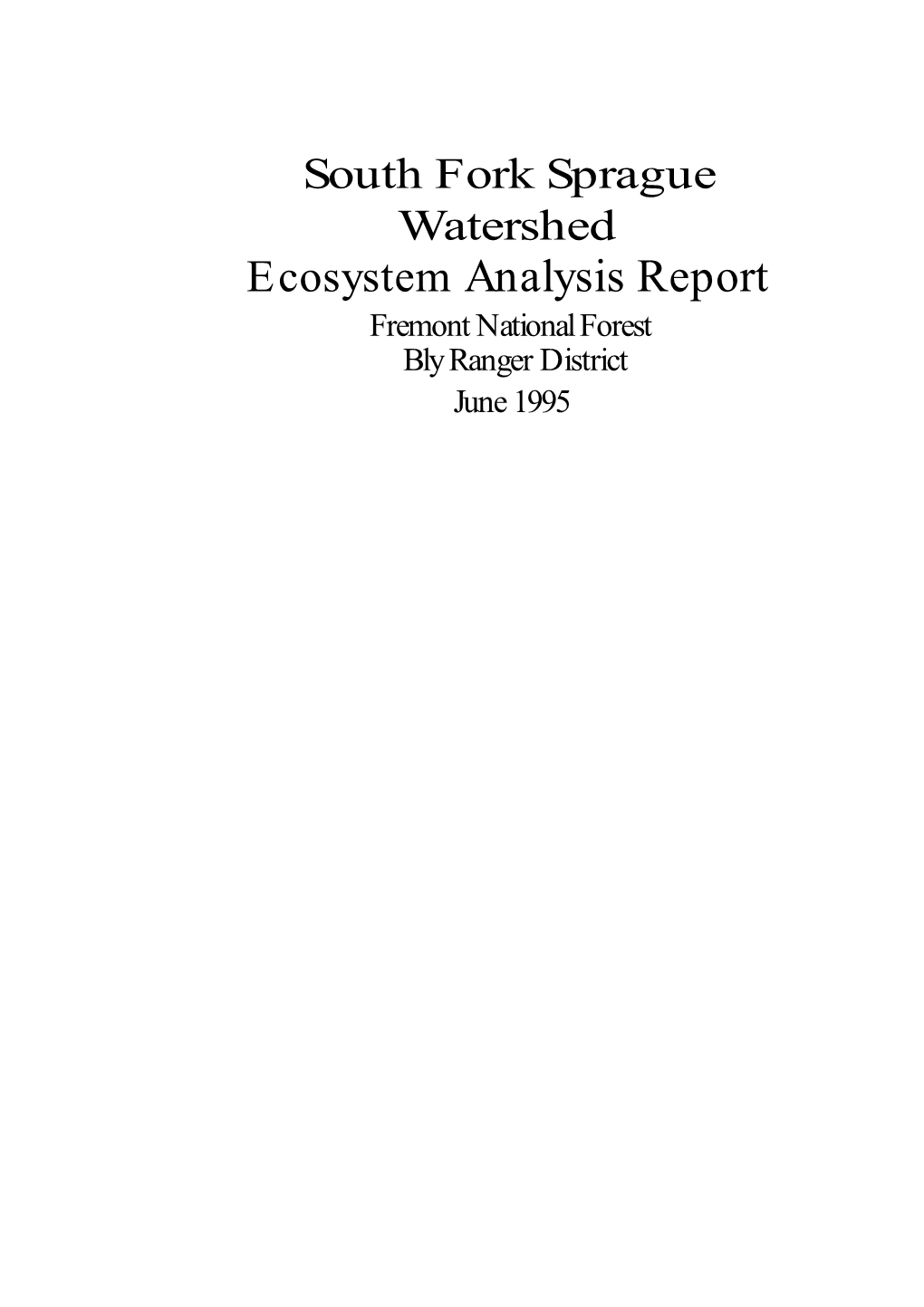 South Fork Sprague River Watershed Table of Contents