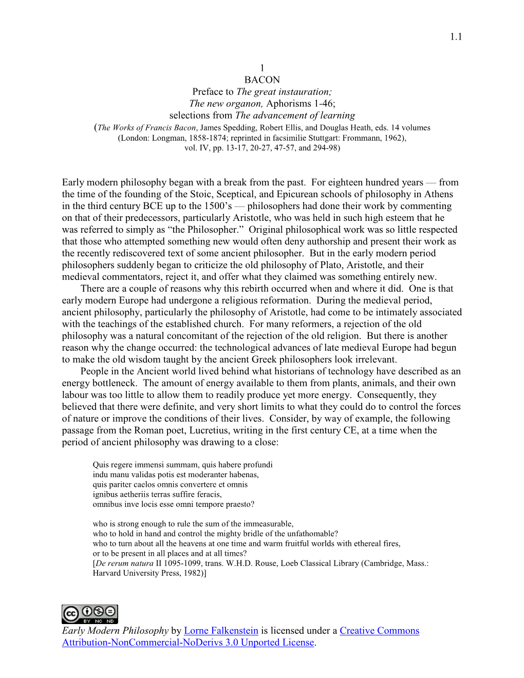 1.1 Early Modern Philosophy by Lorne Falkenstein Is Licensed Under a Creative Commons Attribution-Noncommercial-Noderivs 3.0