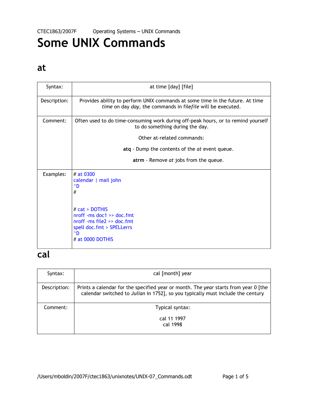 Some UNIX Commands At