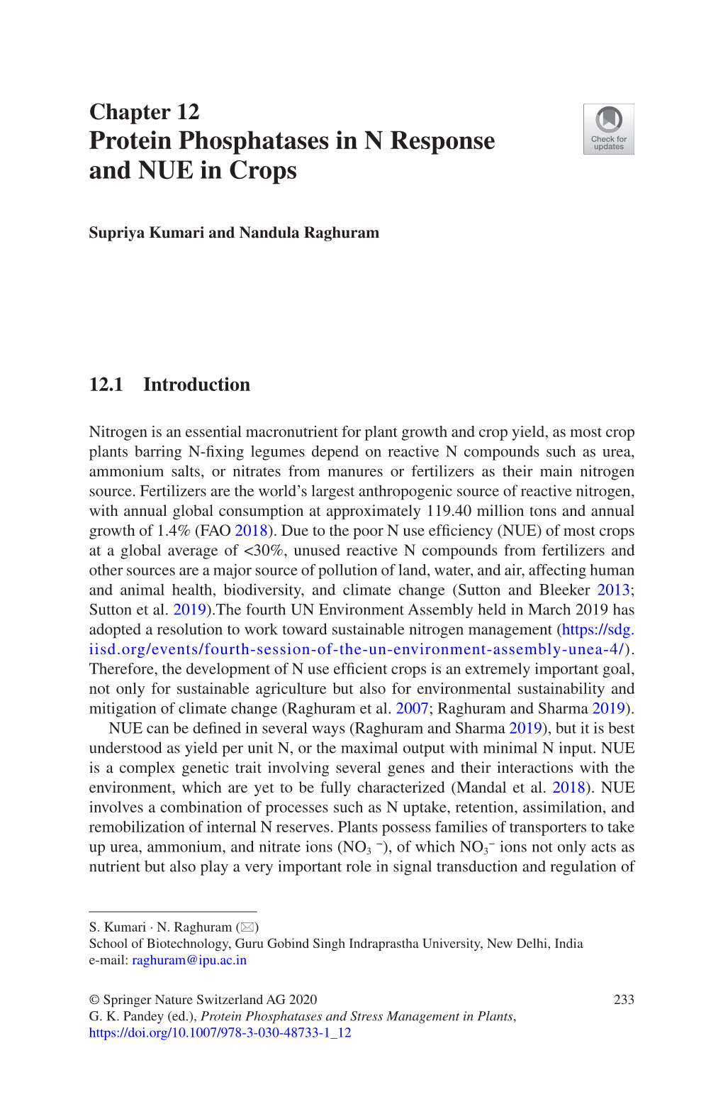 Protein Phosphatases in N Response and NUE in Crops