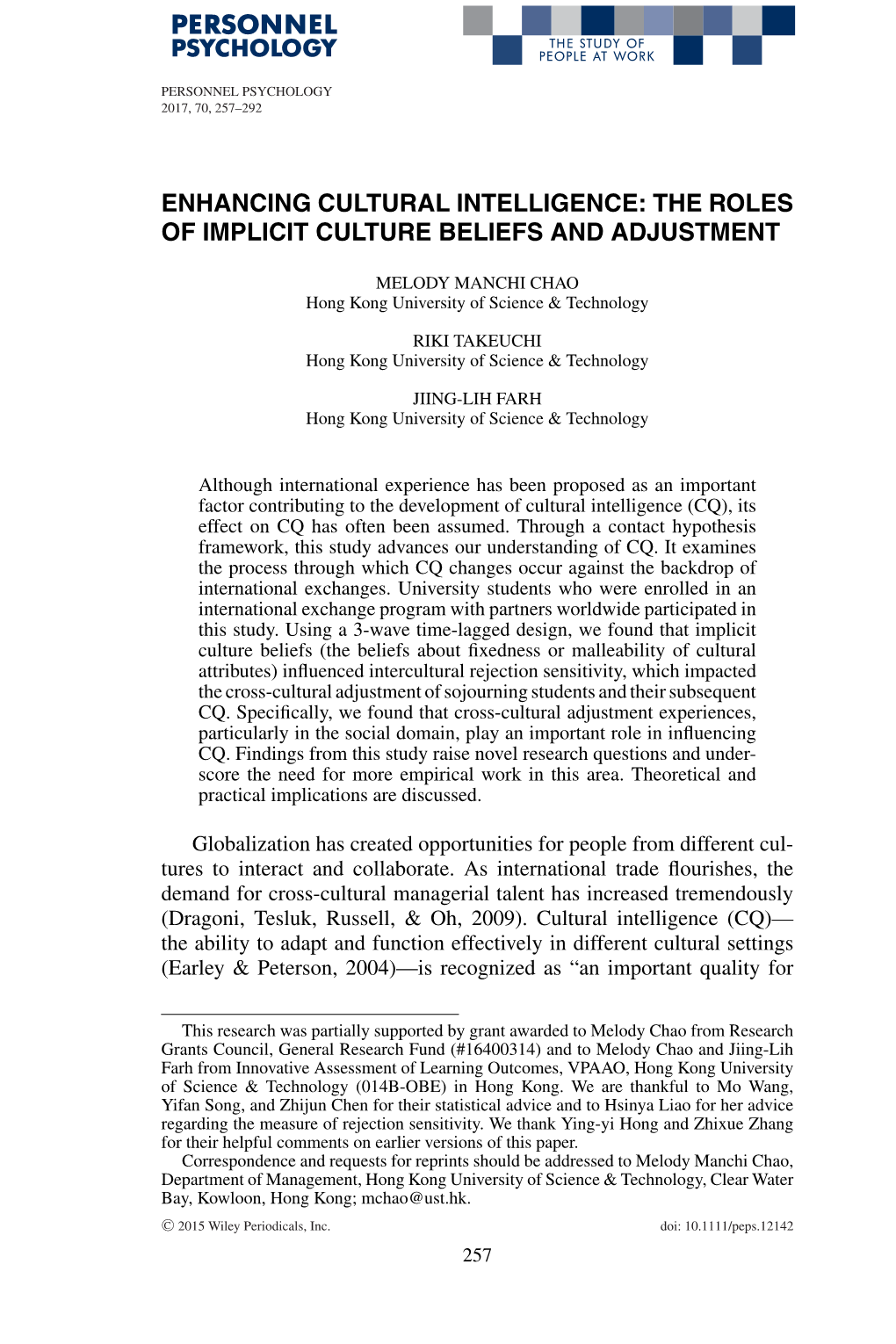 The Roles of Implicit Culture Beliefs and Adjustment