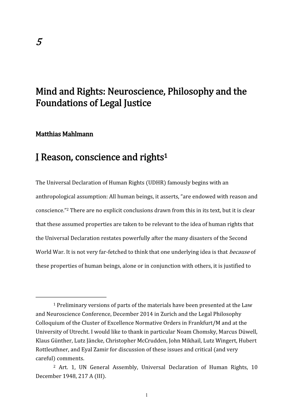 Neuroscience, Philosophy and the Foundations of Legal Justice