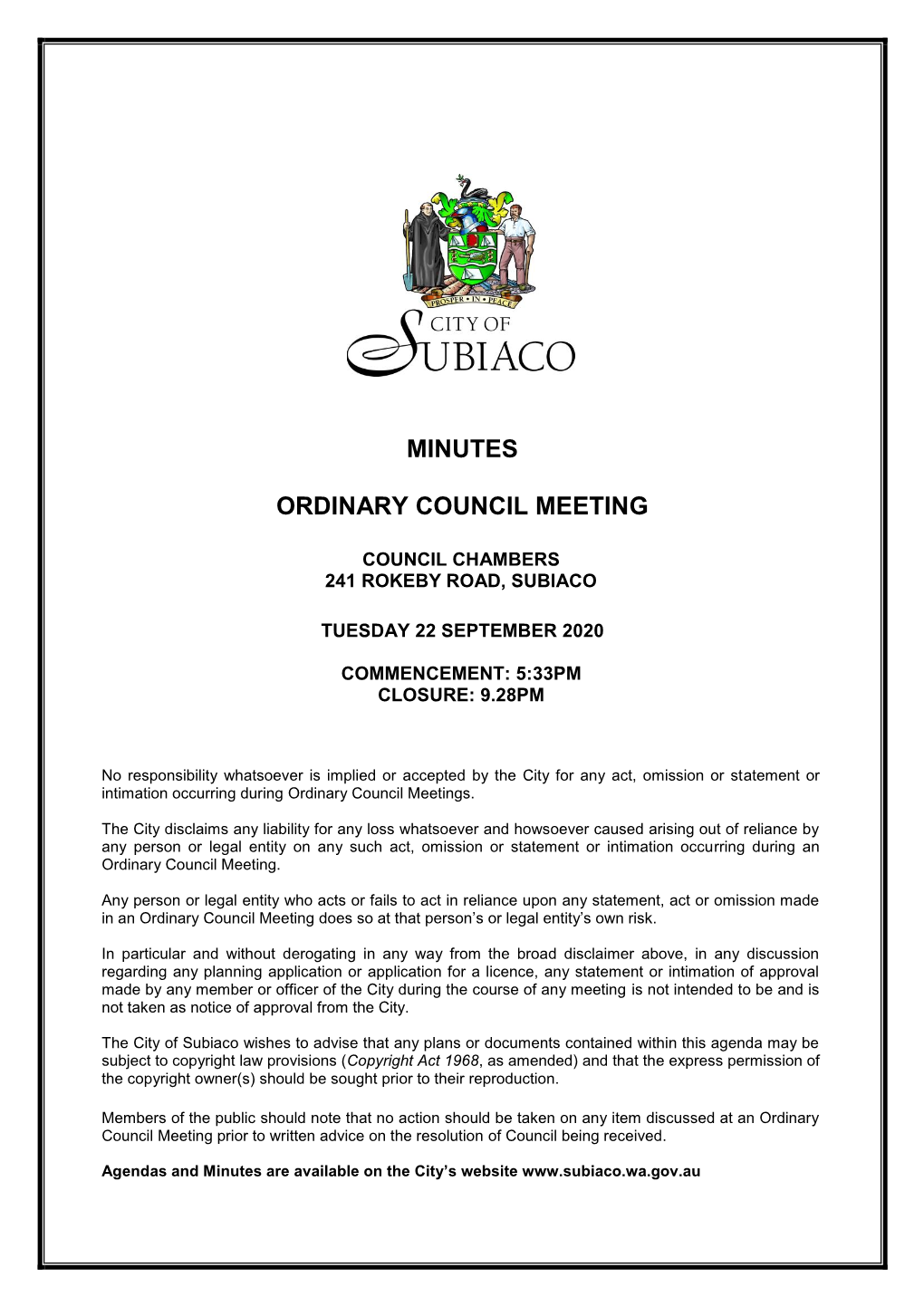 Minutes Ordinary Council Meeting