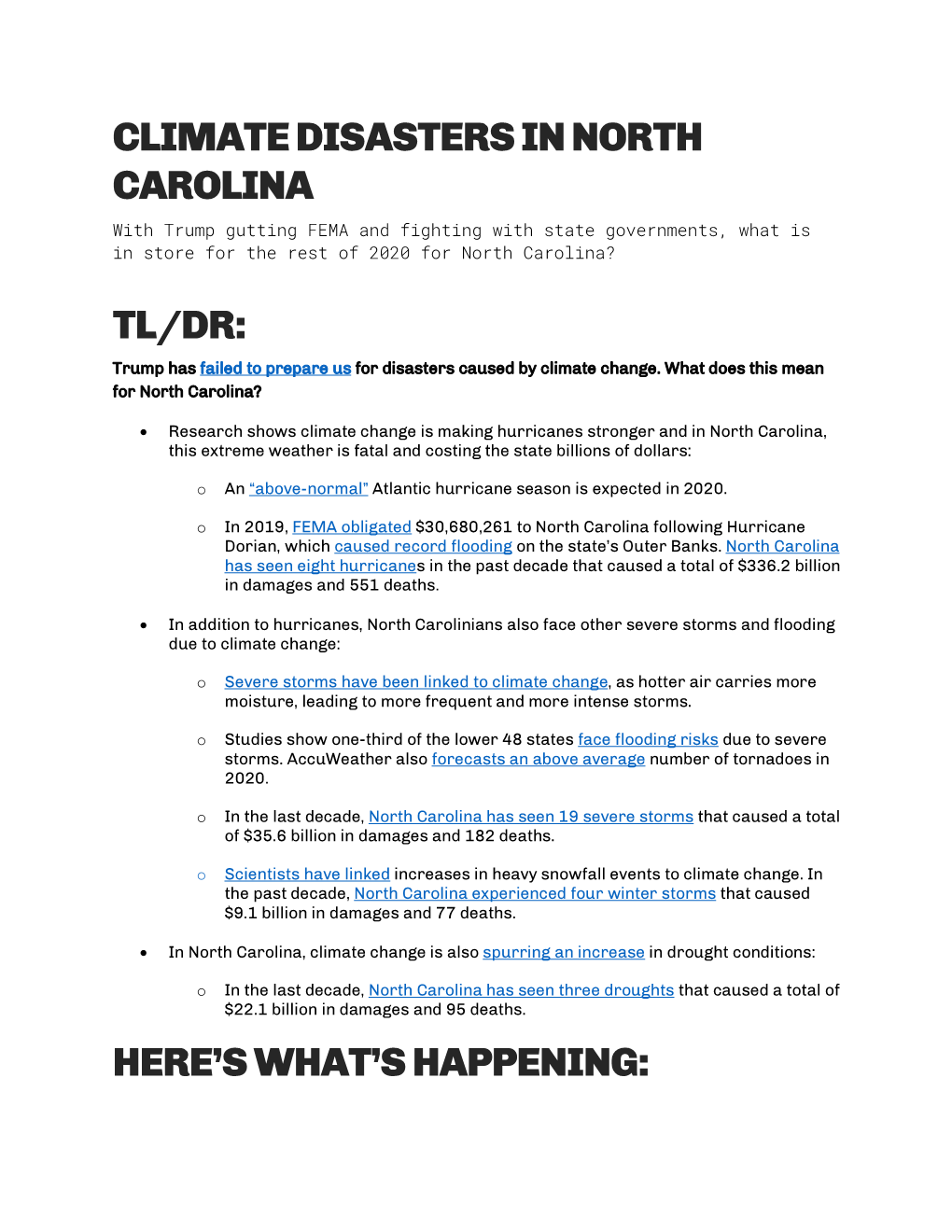 Climate Disasters in North Carolina Tl/Dr: Here's