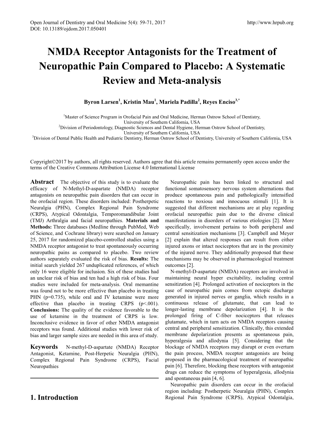 NMDA Receptor Antagonists for the Treatment of Neuropathic Pain Compared to Placebo: a Systematic Review and Meta-Analysis