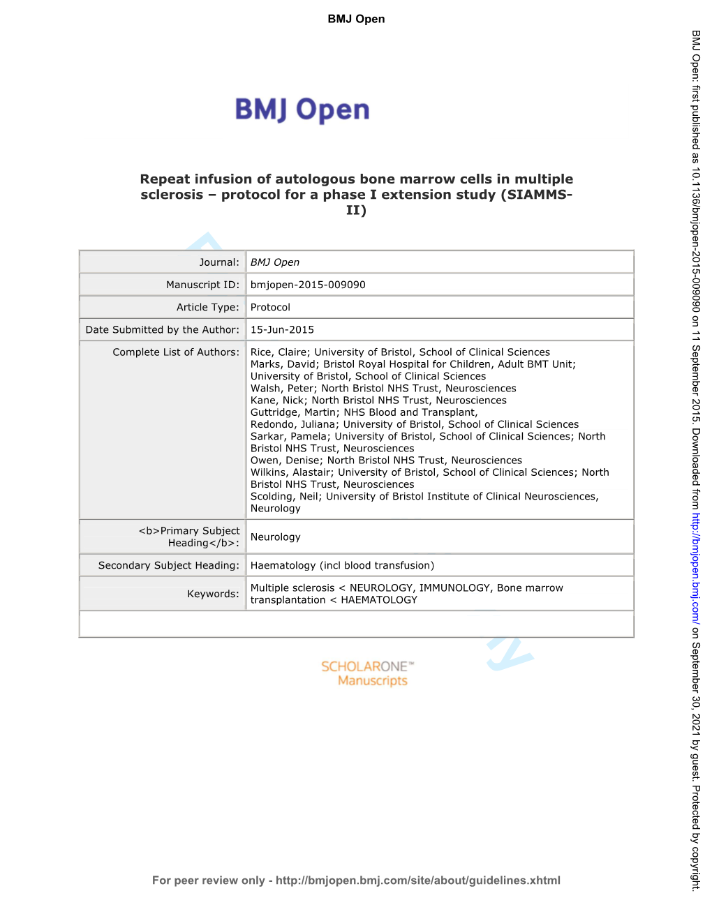 For Peer Review Only Journal: BMJ Open