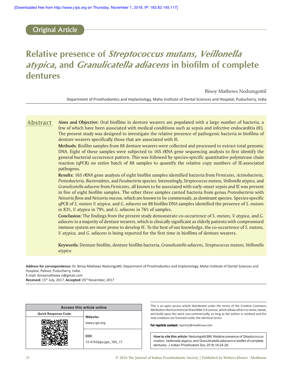 Atypica, and Granulicatella Adiacens in Biofilm of Complete Dentures