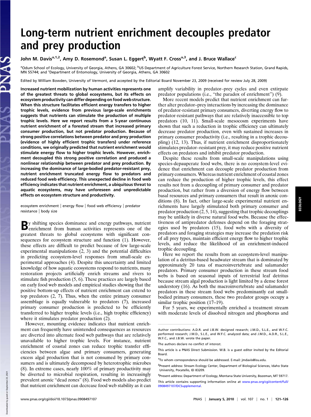 Long-Term Nutrient Enrichment Decouples Predator and Prey Production