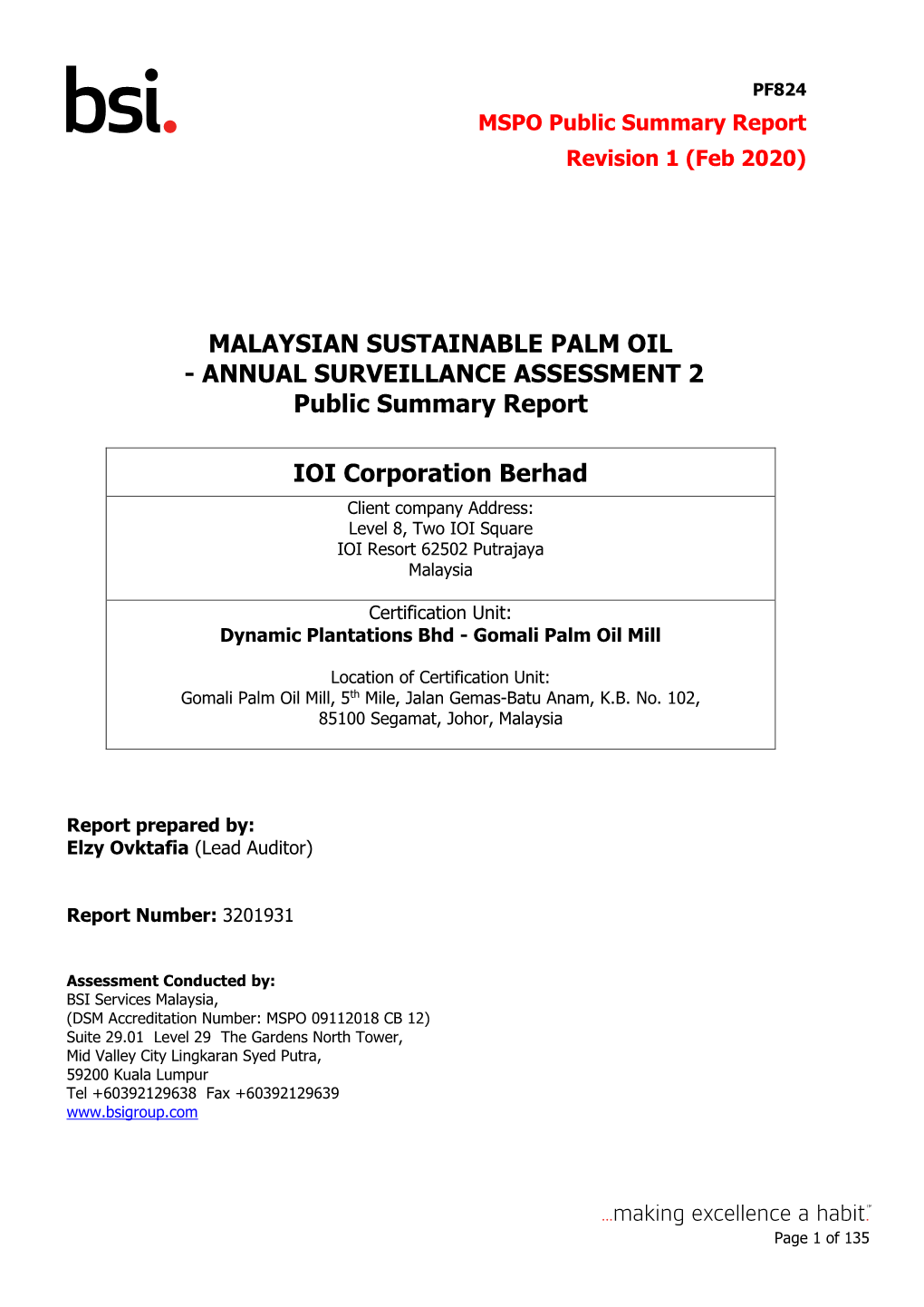 MALAYSIAN SUSTAINABLE PALM OIL - ANNUAL SURVEILLANCE ASSESSMENT 2 Public Summary Report
