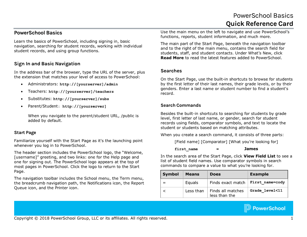 Powerschool Basics Quick Reference Card