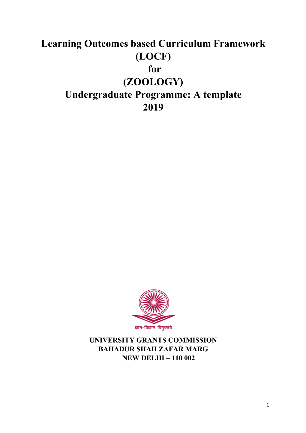 (LOCF) for (ZOOLOGY) Undergraduate Programme: a Template 2019