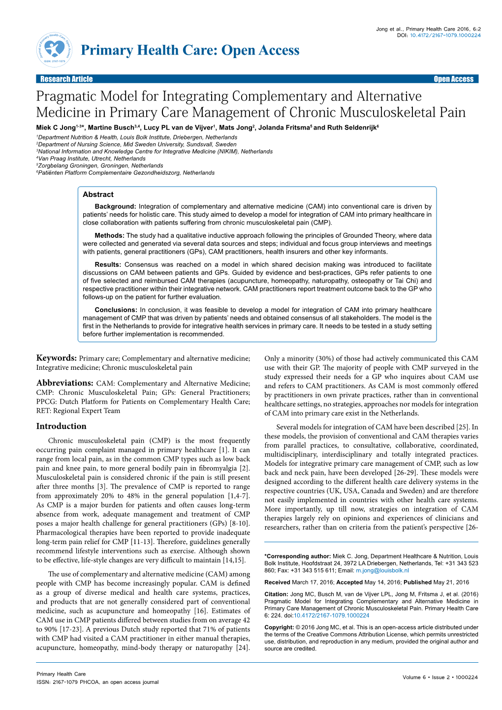 Pragmatic Model for Integrating Complementary and Alternative