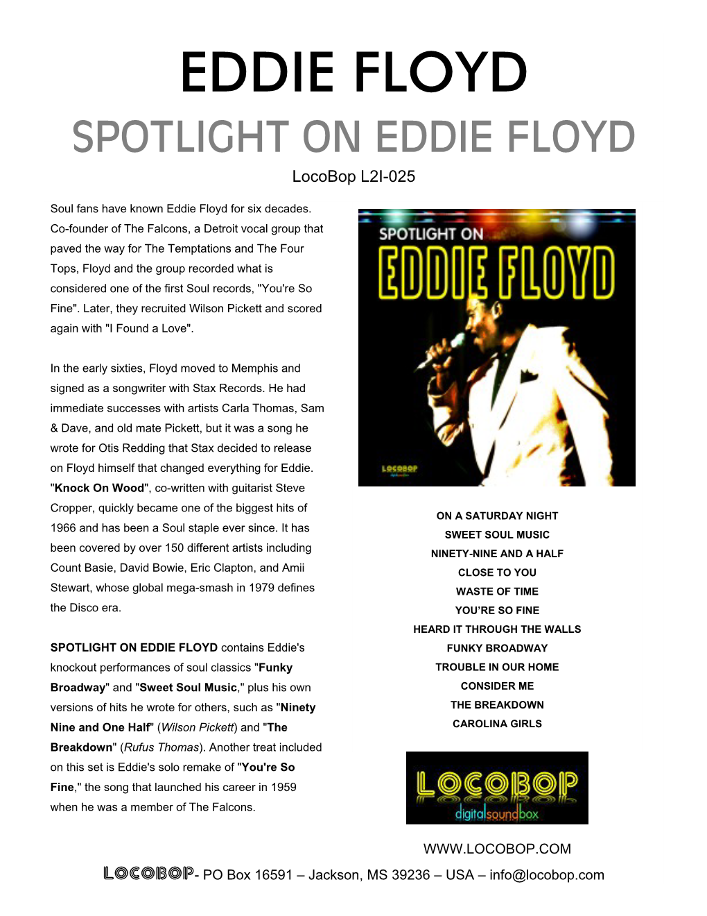EDDIE FLOYD SPOTLIGHT on EDDIE FLOYD Locobop L2I-025