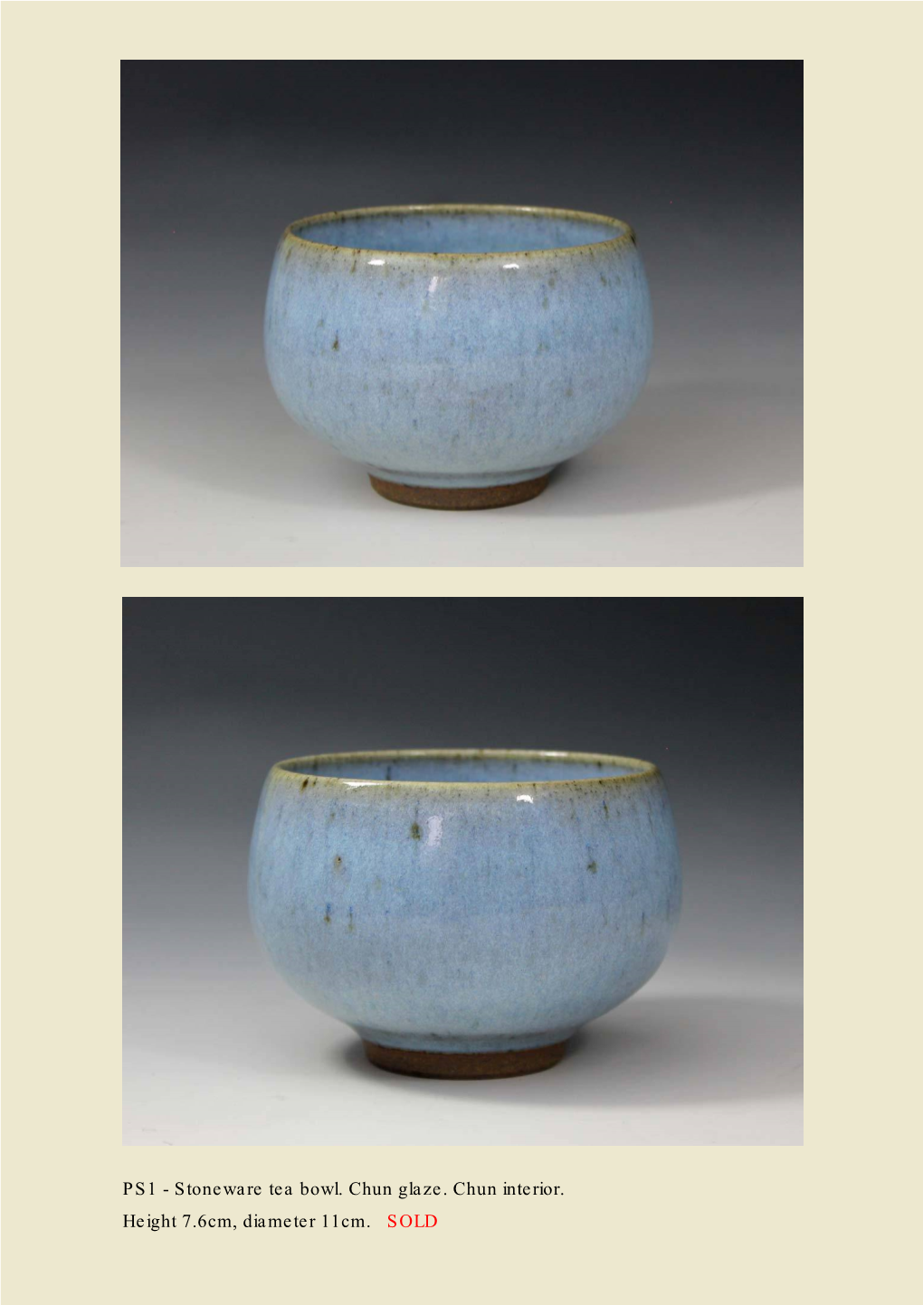 Stoneware Tea Bowl. Chun Glaze. Chun Interior. Height 7.6Cm, Diameter 11Cm