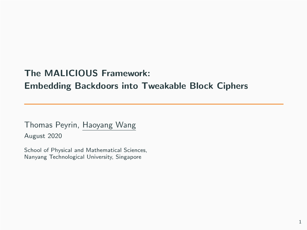 The MALICIOUS Framework: Embedding Backdoors Into Tweakable Block Ciphers