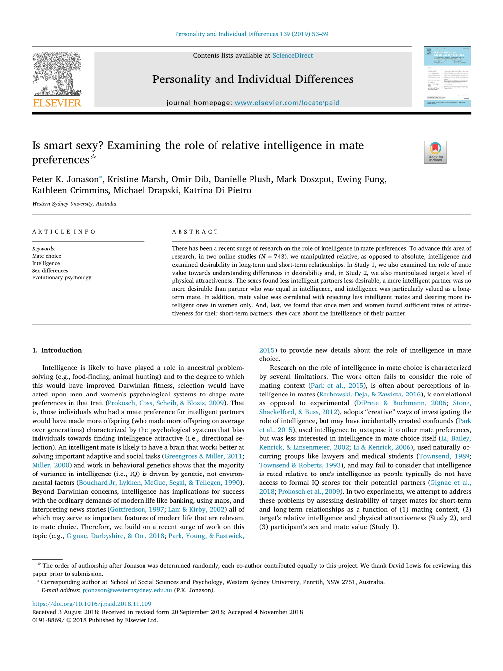 Examining the Role of Relative Intelligence in Mate Preferences