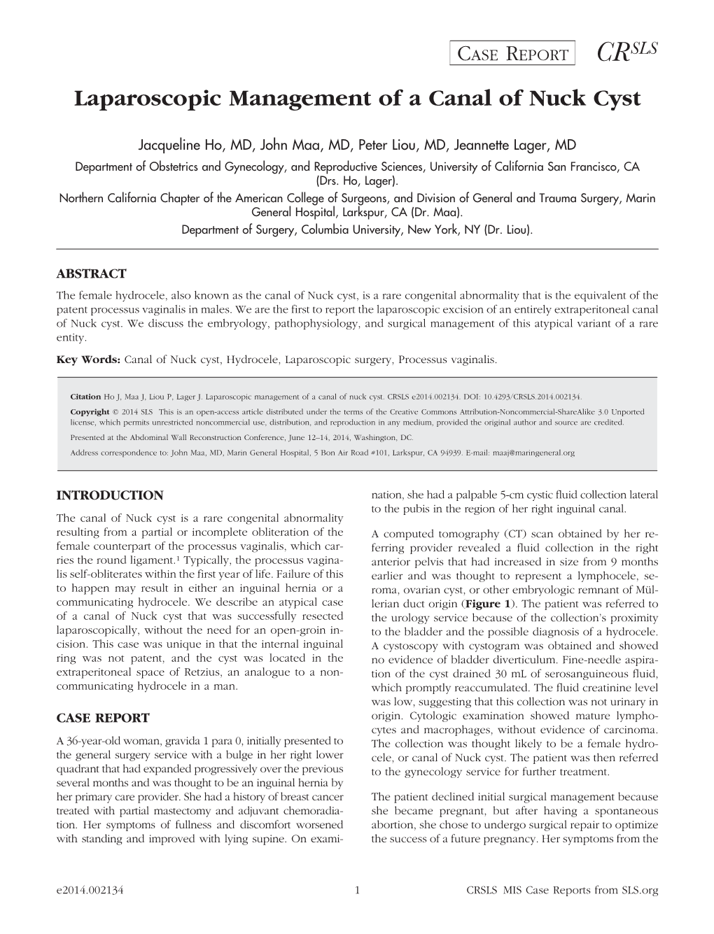 Laparoscopic Management of a Canal of Nuck Cyst