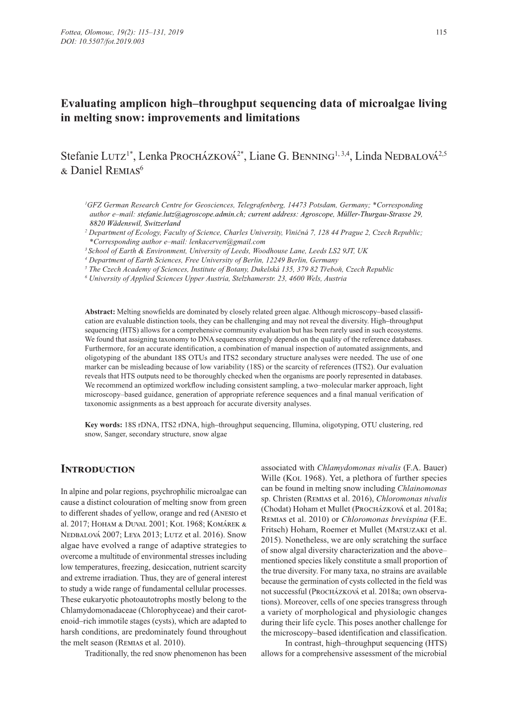 Evaluating Amplicon High–Throughput Sequencing Data of Microalgae Living in Melting Snow: Improvements and Limitations