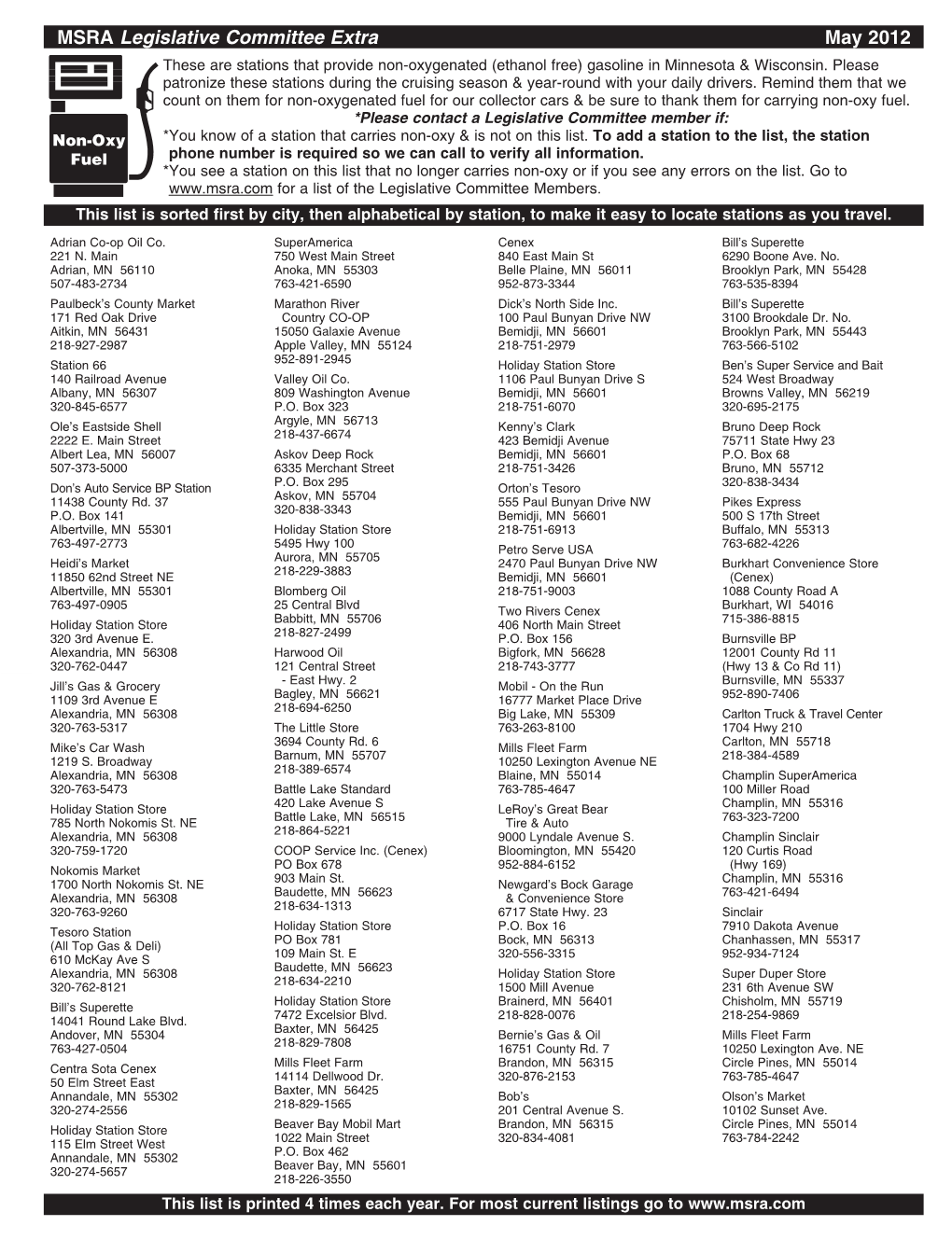 Non-Oxygenated Gas List