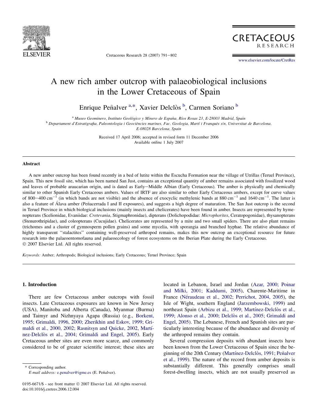 A New Rich Amber Outcrop with Palaeobiological Inclusions in the Lower Cretaceous of Spain