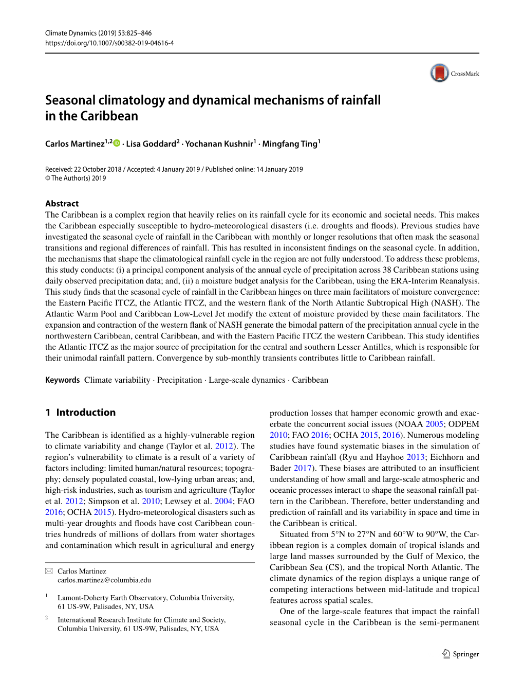 Seasonal Climatology and Dynamical Mechanisms of Rainfall in the Caribbean