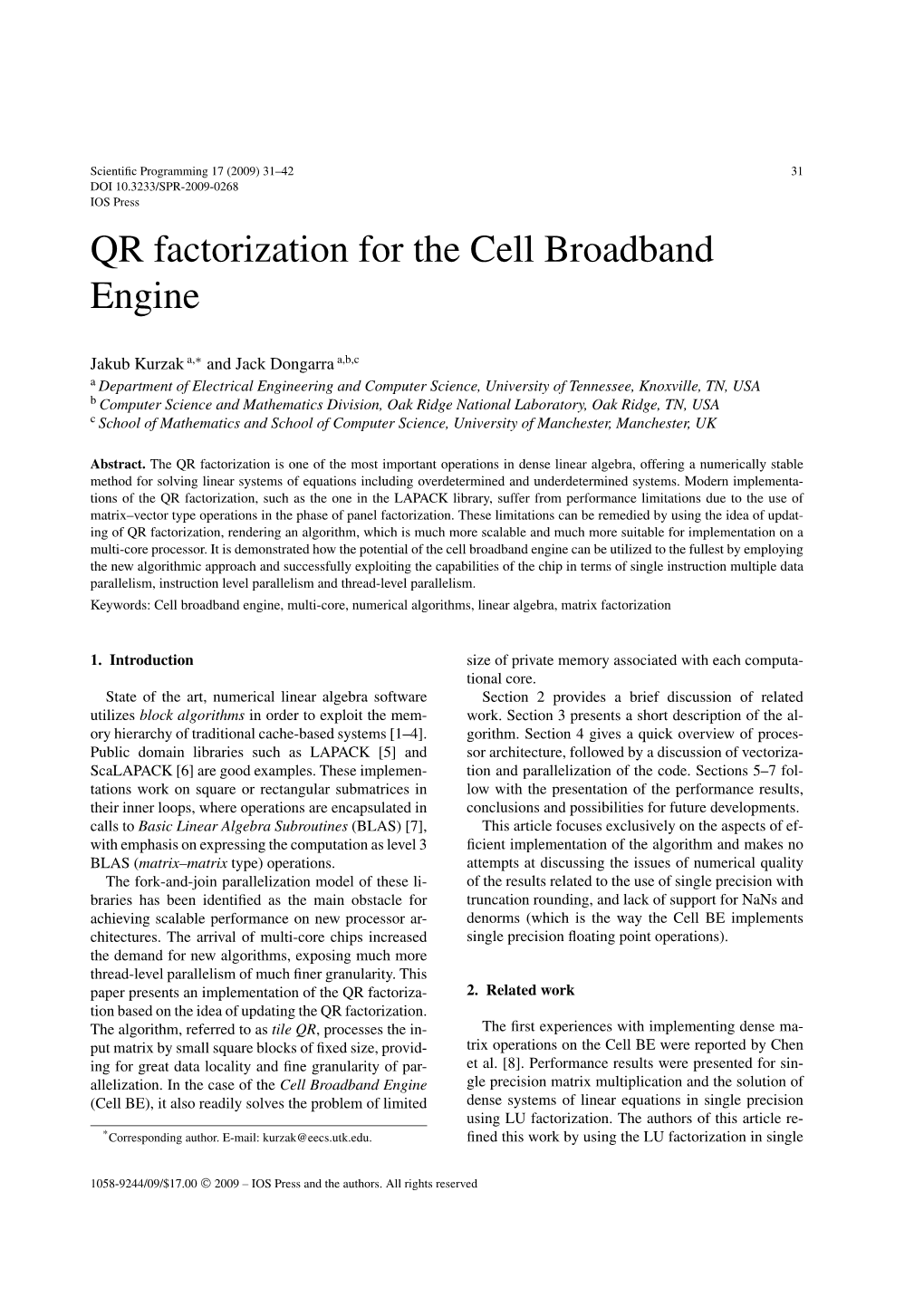 QR Factorization for the Cell Broadband Engine